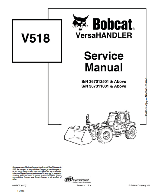 BOBCAT V518 VERSAHANDLER SERVICE MANUAL (6902406)