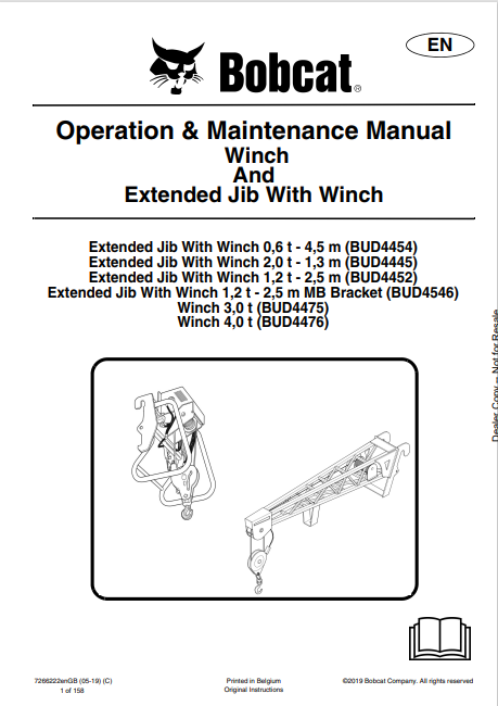 BOBCAT WINCH AND EXTENDED JIB WITH WINCH OPERATION & MAINTENANCE MANUAL (7266222) - PDF FILE