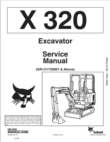 BOBCAT X 320 EXCAVATOR SERVICE MANUAL (6722642) - PDF FILE