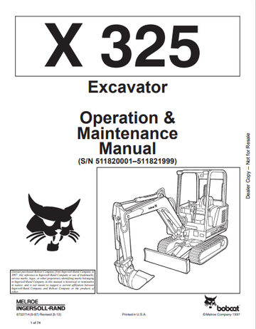 BOBCAT X 325 EXCAVATOR OPERATION & MAINTENANCE MANUAL (6722714) - PDF FILE