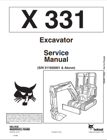 BOBCAT X 331 EXCAVATOR SERVICE MANUAL (6722918) - PDF FILE
