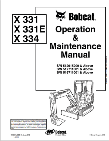 BOBCAT X 331, X331E, X334 OPERATION & MAINTENANCE MANUAL (6900557) - PDF FILE