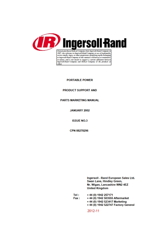 Bobcat-IR P90-P180 Compressor Parts Catalogue Manual PDF