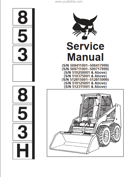 Bobcat 853 & 853H Loader Service Manual PDF