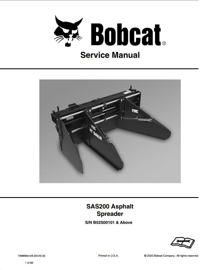 Bobcat SAS200 Asphalt Spreader Service Manual PDF – Repair Guide