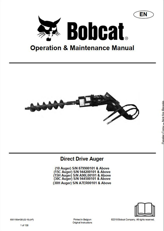 Bobcat Auger Operation & Maintenance Manual PDF
