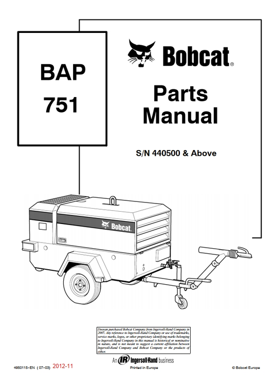 Bobcat BAP Compressor 731 & 741 Parts Manual PDF