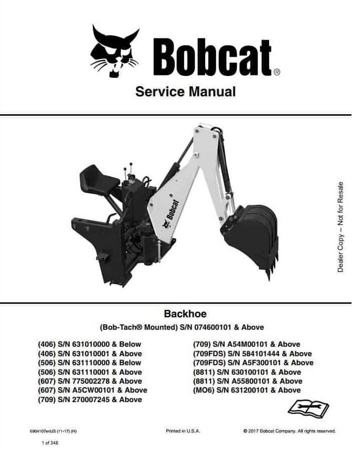Bobcat Backhoe 406-MO6 Service Repair Manual PDF Download