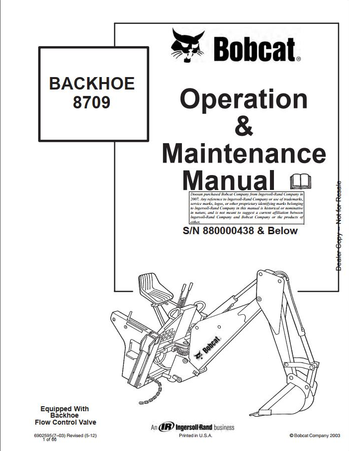 Bobcat Backhoe 8709-8811 Operation & Maintenance Manual PDF