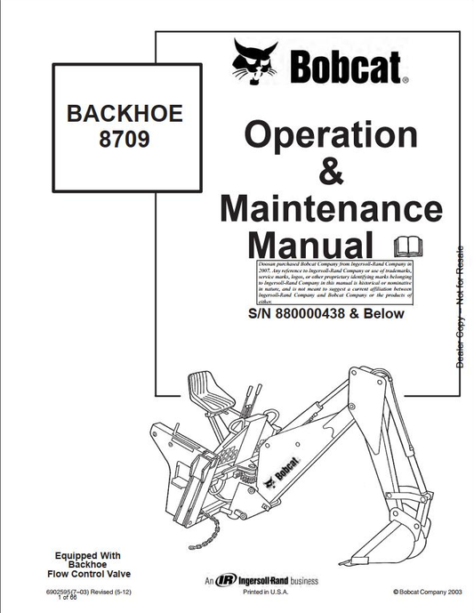 Bobcat Backhoe 8709-8811 Operation & Maintenance Manual PDF