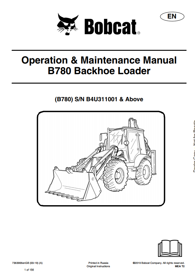 Bobcat B780 Backhoe Loader Operation & Maintenance Manual PDF