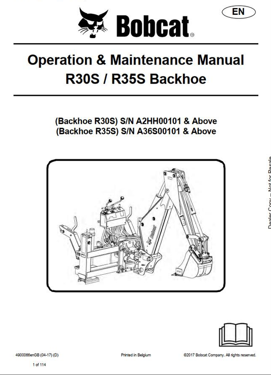 Bobcat Backhoe BobTach, MO6, R30S & R35S Operation & Maintenance Manual PDF