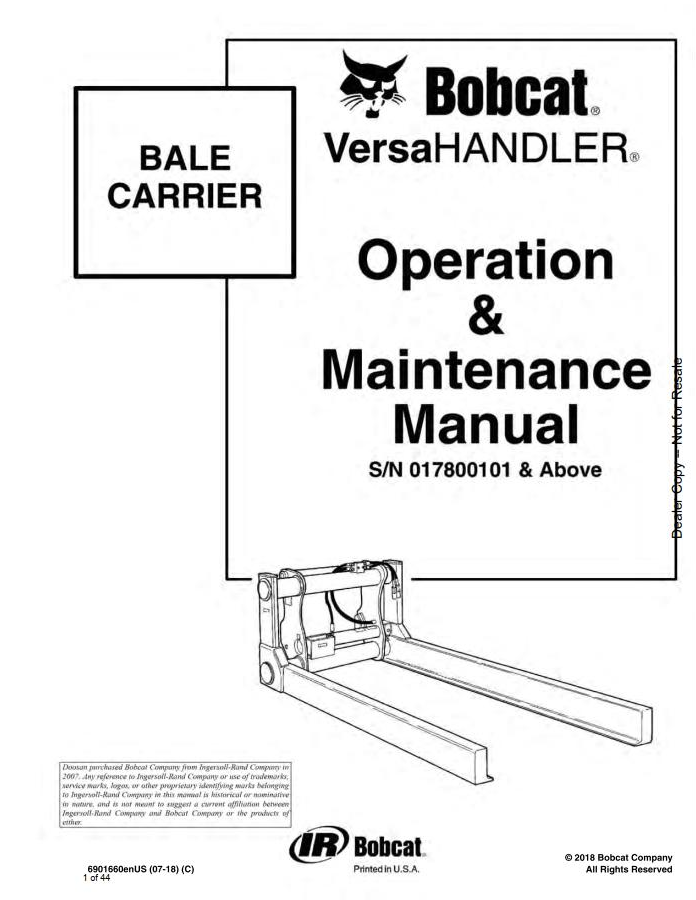 Bobcat Bale Carrier & Bale Handler Operation & Maintenance Manual PDF