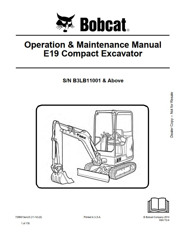 Bobcat E19 Compact Excavator Operation & Maintenance Manual PDF