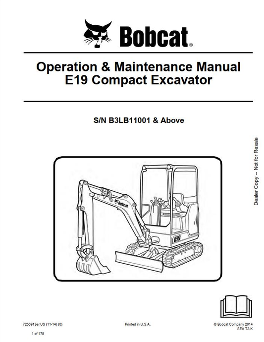 Bobcat E19 Compact Excavator Operation & Maintenance Manual PDF