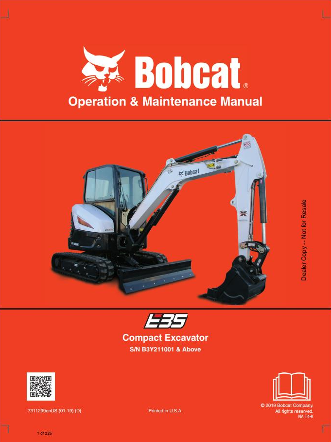 Bobcat E35 Compact Excavator Operation & Maintenance Manual PDF