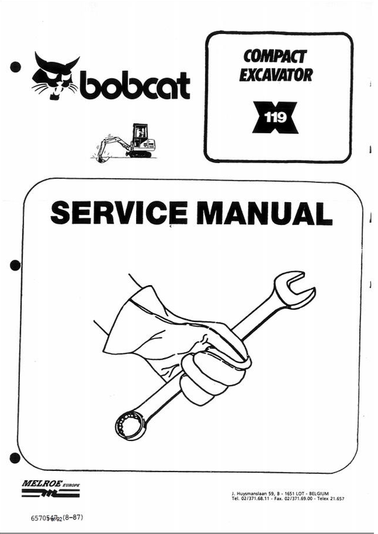 Bobcat Compact Excavator 119 Service Manual PDF