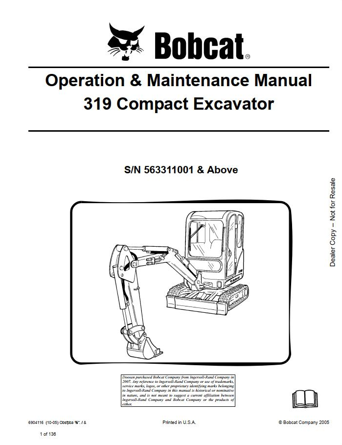 Bobcat Compact Excavator 319 Operation & Maintenance Manual PDF