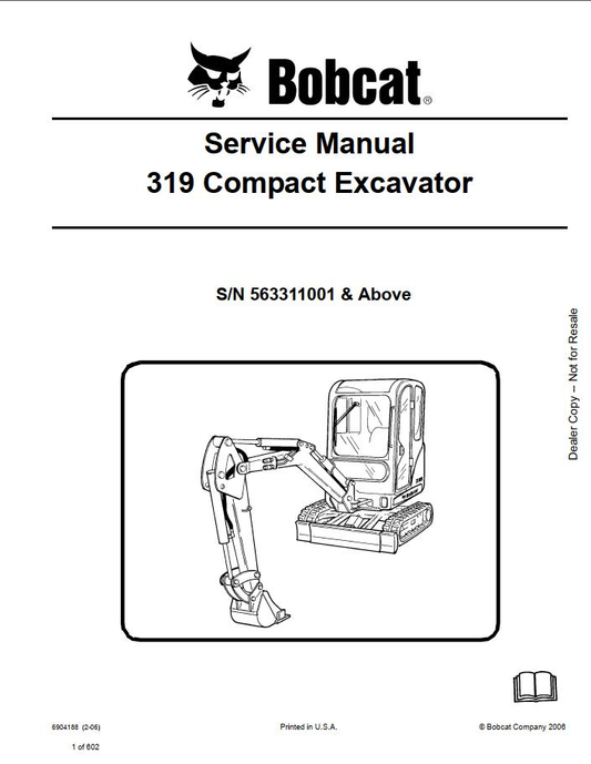 Bobcat Compact Excavator 319 Service Manual PDF