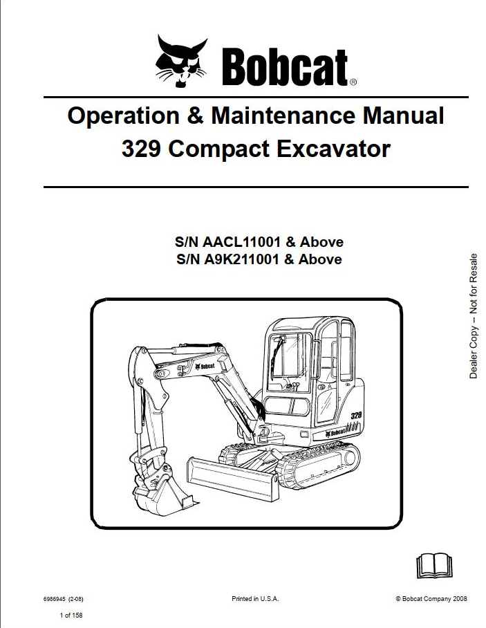 Bobcat 329 Compact Excavator Operation & Maintenance Manual PDF