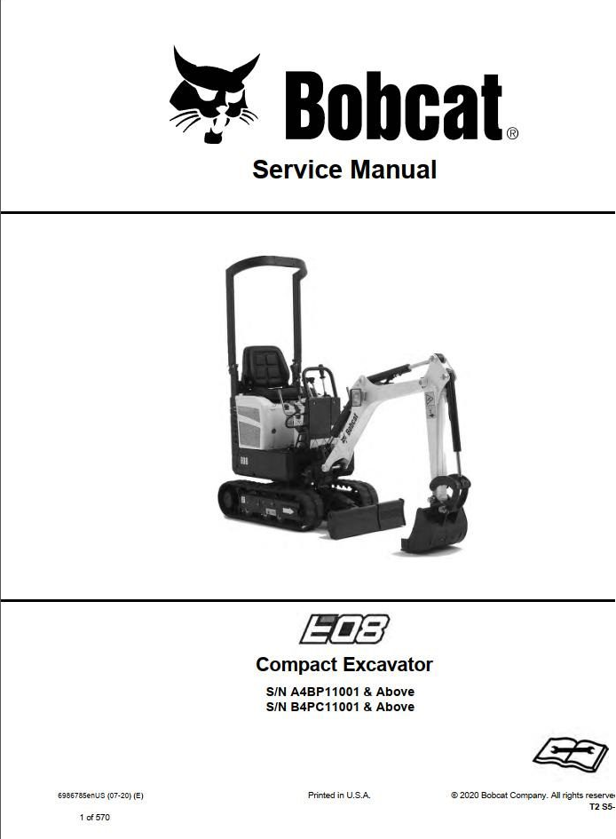 Bobcat Compact Excavator E08 Service Manual PDF