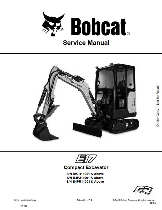 Bobcat E17 E17z Compact Excavator Service Manual PDF Download