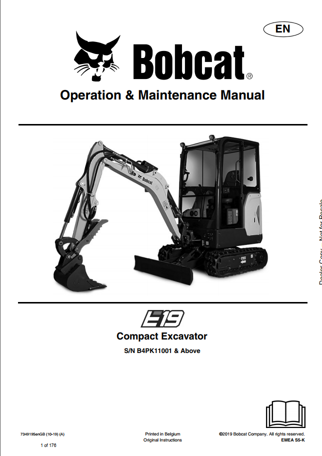 Bobcat E19 Compact Excavator Operation & Maintenance Manual PDF