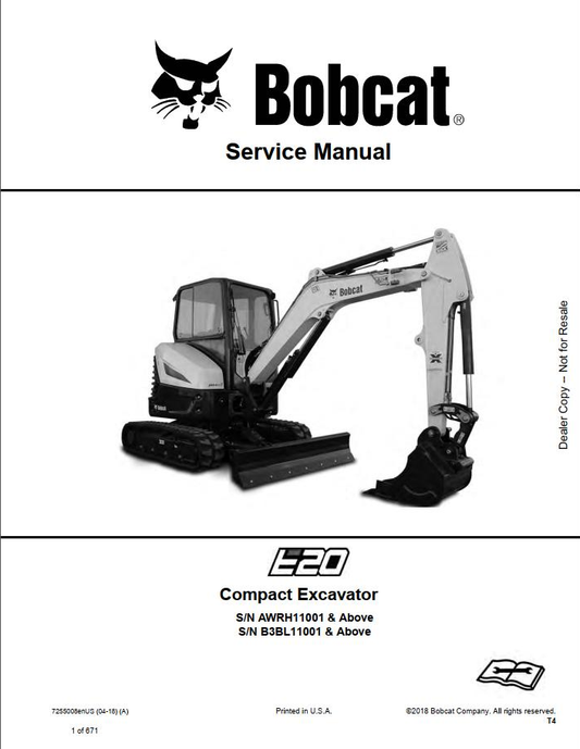 Bobcat E20 Compact Excavator Service Manual PDF Download