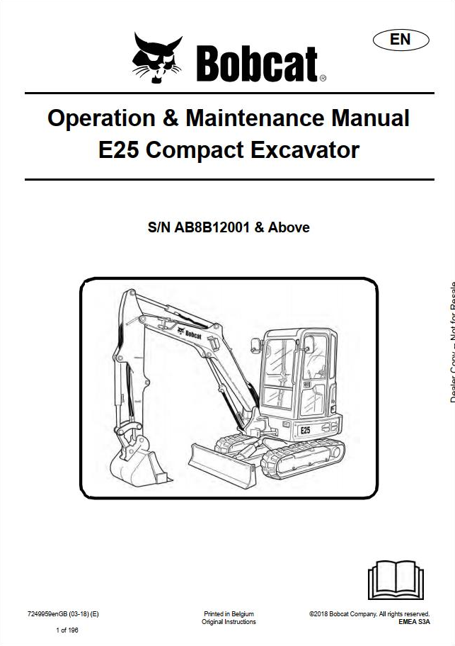 Bobcat E25 Compact Excavator Operation & Maintenance Manual (PDF)