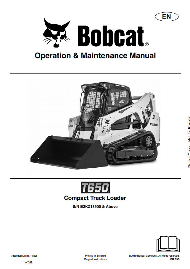 Bobcat T650 Compact Track Loader Operation & Maintenance Manual PDF