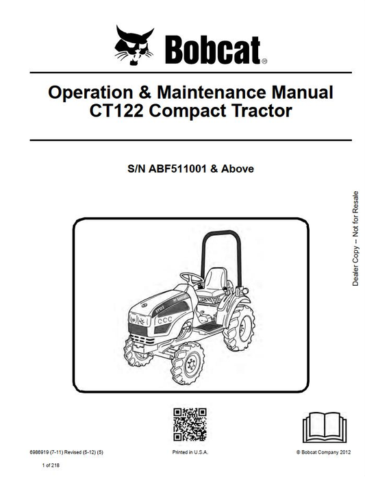 Bobcat Compact Tractor CT122 Operation & Maintenance Manual PDF