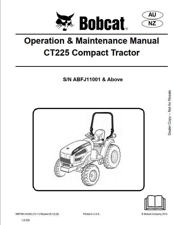 Bobcat Compact Tractor CT225 Operation & Maintenance Manual PDF