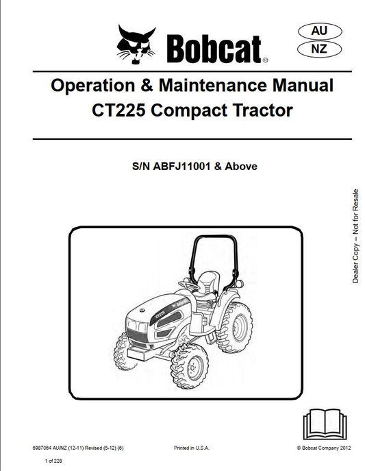 Bobcat Compact Tractor CT225 Operation & Maintenance Manual PDF