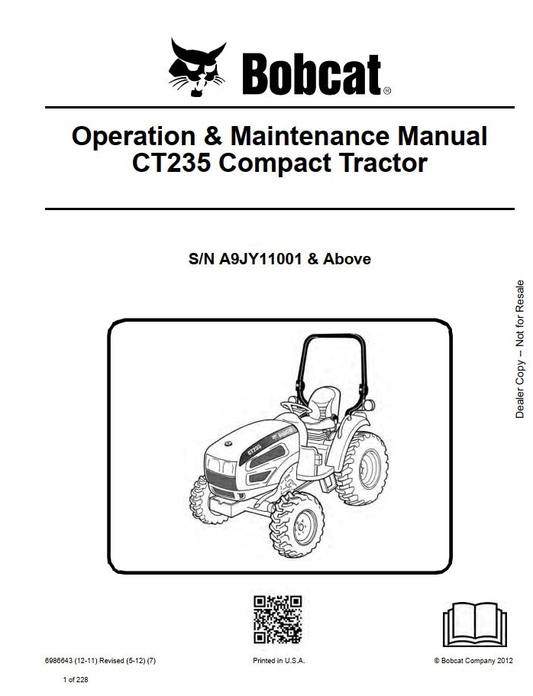 Bobcat Compact Tractor CT235 Operation & Maintenance Manual PDF