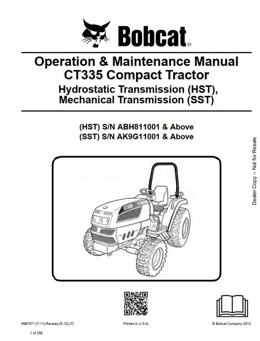Bobcat Compact Tractor CT335 Operation & Maintenance Manual PDF