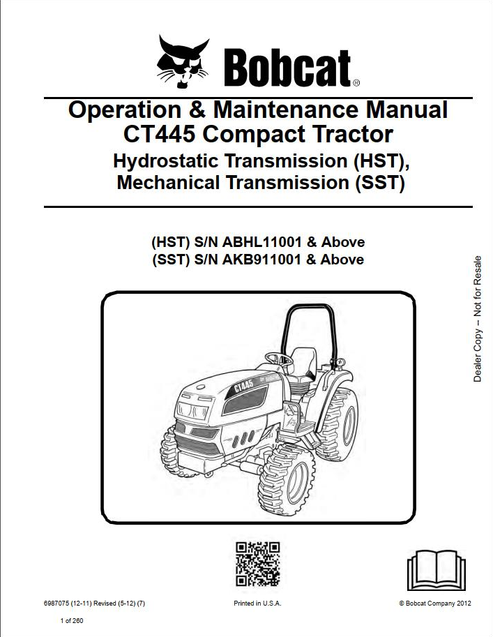 Bobcat Compact Tractor CT445 Operation & Maintenance Manual PDF
