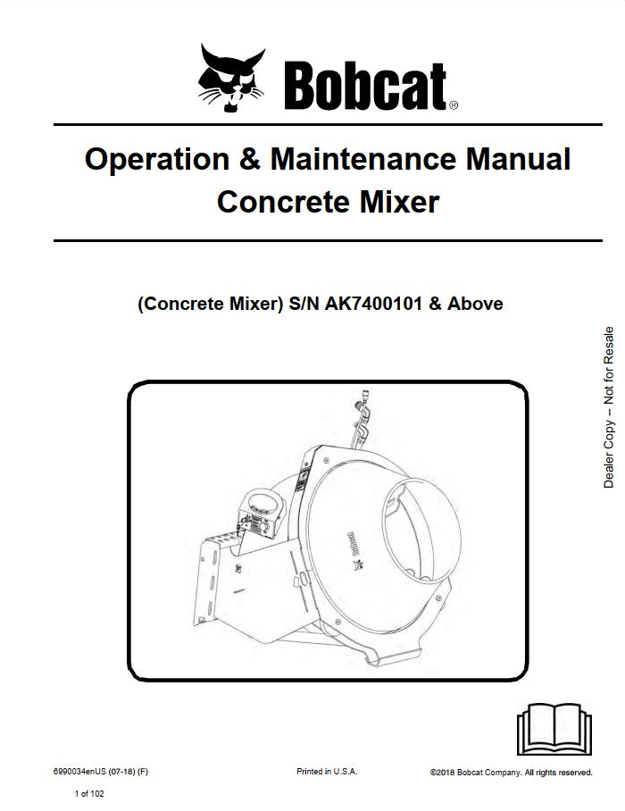 Bobcat Concrete Mixer & Concrete Pump Operation & Maintenance Manual PDF