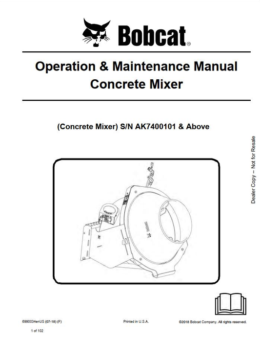 Bobcat Concrete Mixer & Concrete Pump Operation & Maintenance Manual PDF