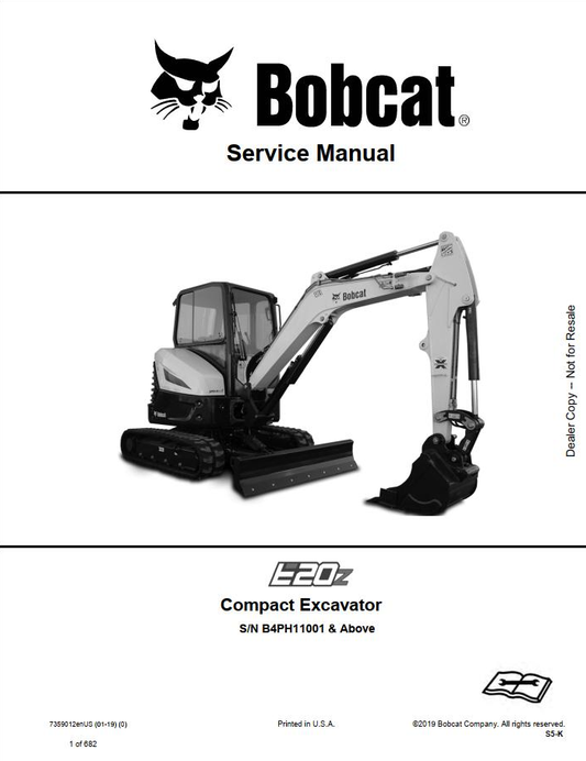 Bobcat E20z Compact Excavator Service Manual PDF Download