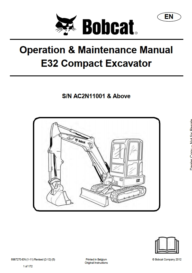Bobcat E32 Compact Excavator Operation & Maintenance Manual PDF