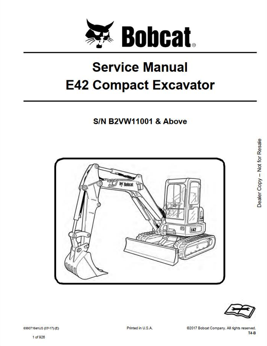 Bobcat E42 Compact Excavator Service Manual PDF Download