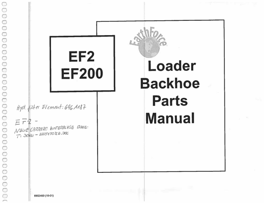 Bobcat EarthForce EF2 & EF200 Loader Backhoe Parts Catalog Manual PDF