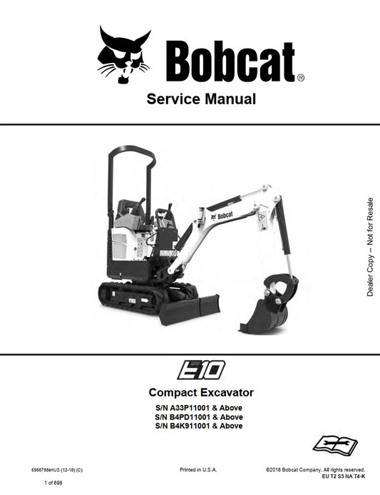 Bobcat Compact Excavator E10 Service Manual PDF