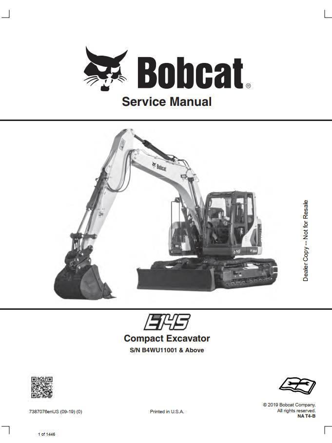 Bobcat E145 Compact Excavator Service Manual PDF