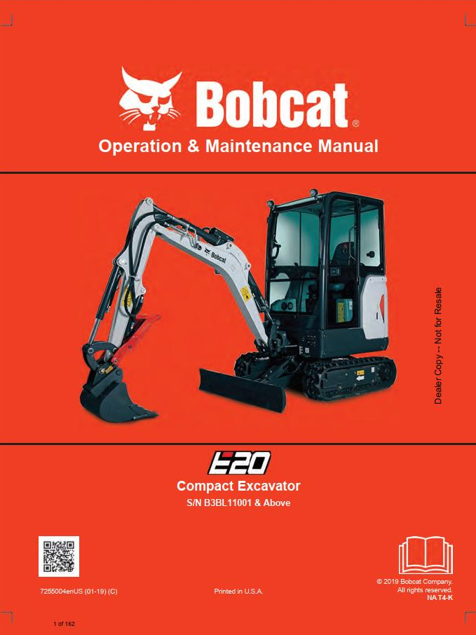 Bobcat E20 Compact Excavator Operation & Maintenance Manual PDF