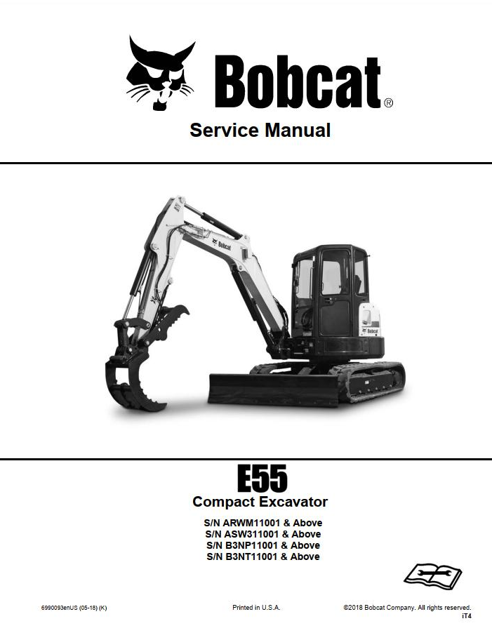 Bobcat E55 Compact Excavator Service Manual PDF Download
