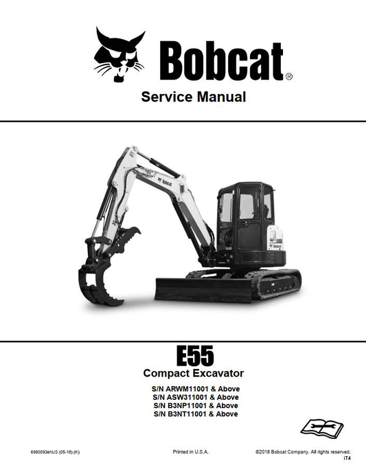 Bobcat E55 Compact Excavator Service Manual PDF Download