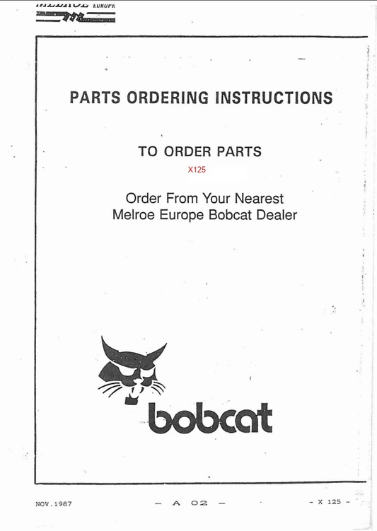 Bobcat X125 Excavator Spare Parts Catalog Manual PDF