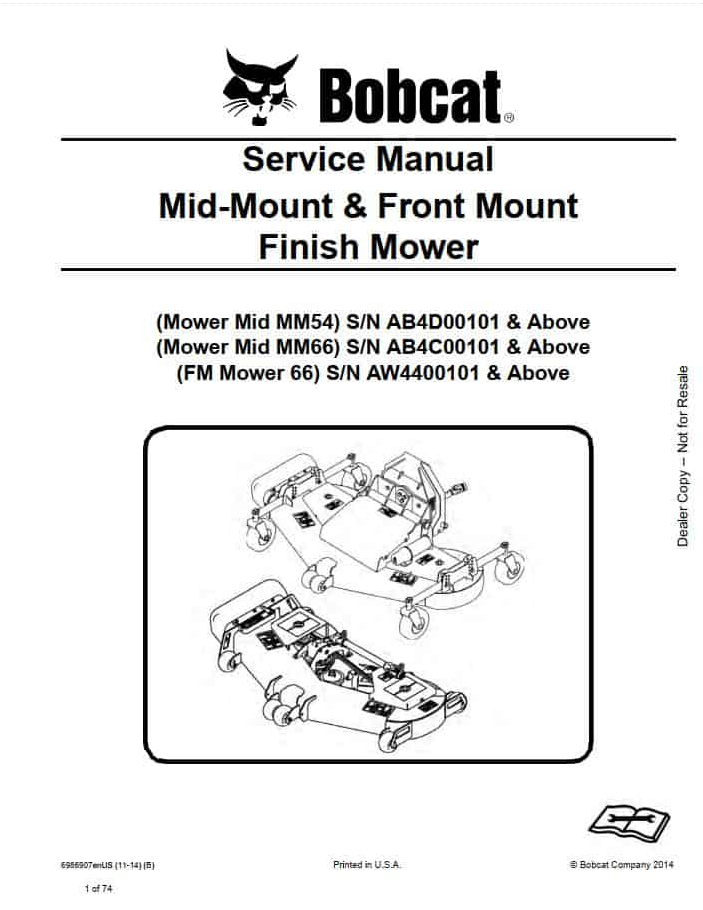 Bobcat Finish Mower MM54, MM66, FM66 Service Manual PDF