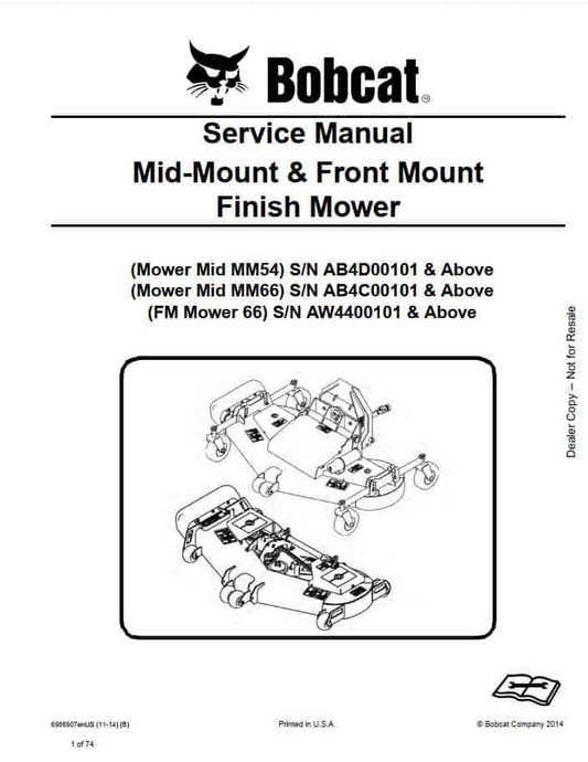 Bobcat Finish Mower MM54, MM66, FM66 Service Manual PDF
